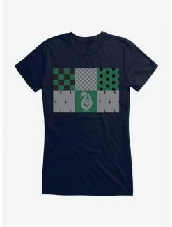 Discount ⭐ Harry Potter Slytherin Checkered Patterns 👧 Girls T-Shirt ⭐