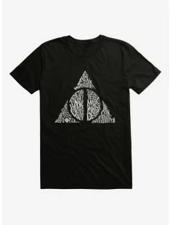 Best Sale 😀 Harry Potter Deathly Hallows Symbol Words Extra Soft T-Shirt 🎁