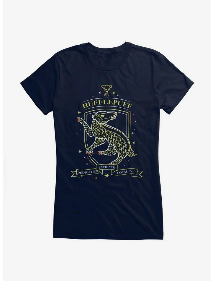 Best Pirce 💯 Hary Potter Hufflepuff Sketch Shield 👧 Girls T-Shirt 👍
