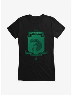 Hot Sale 🧨 Harry Potter Slytherin Green Pixel Shield Logo 👧 Girls T-Shirt ⭐