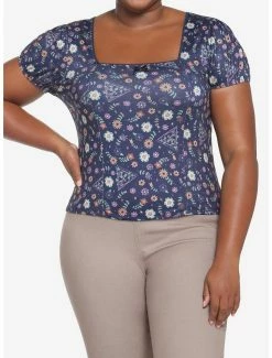 Coupon 😉 Harry Potter Deathly Hallows Floral Square Neck 👧 Girls Top Plus Size 🎉