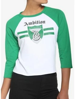 Best Sale ✨ Harry Potter Slytherin Varsity 👧 Girls Crop Raglan T-Shirt 🥰