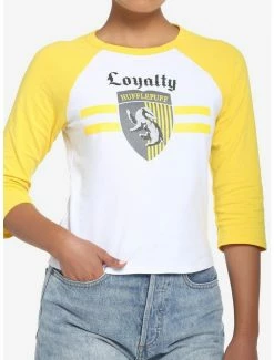 Cheap ✨ Harry Potter Hufflepuff Varsity 👧 Girls Crop Raglan T-Shirt 🌟