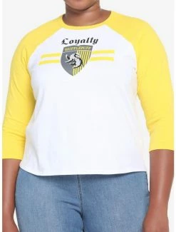 Best Sale 🛒 Harry Potter Hufflepuff Varsity 👧 Girls Crop Raglan T-Shirt Plus Size 🔔