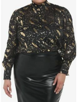 Cheap 😀 Harry Potter Spell Icons 👧 Girls Long-Sleeve Woven Button-Up Plus Size 🔔