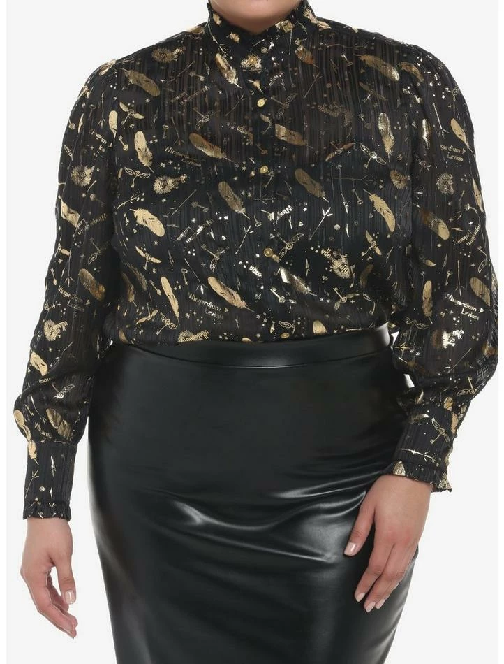 Cheap 😀 Harry Potter Spell Icons 👧 Girls Long-Sleeve Woven Button-Up Plus Size 🔔