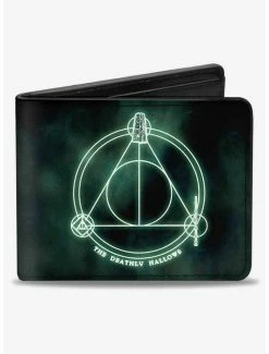 Outlet ๐ Harry Potter The Deathly Hallows Cloak Stone Wand Trinity Bifold Wallet ๐