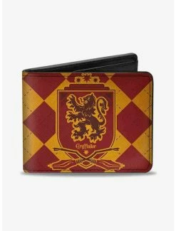Brand new ๐ Harry Potter Gryffindor Shield Brooms Argyle Burgundy Bifold Wallet ๐