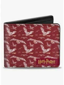 Promo 😀 Harry Potter Hedwig Flying Poses Burgundy Bifold Wallet 😉