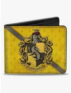 Wholesale ⌛ Harry Potter Hufflepuff Crest Stripe Weathered Bifold Wallet ❤️
