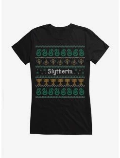 New 🔥 Harry Potter Slytherin Ugly 🎅 Christmas Pattern 👧 Girls T-Shirt 😀